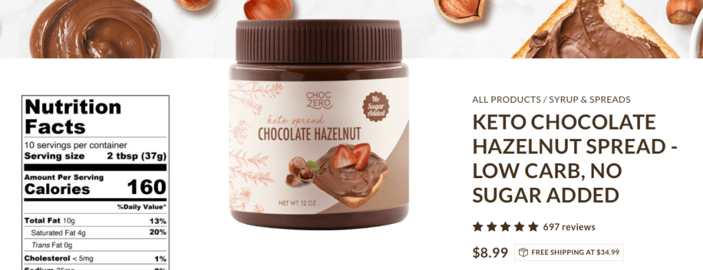 A 12oz jar of Keto Chocolate Hazel Nut Spread